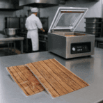 Vakuum Siegelrandbeutel Holzoptik im einsatz