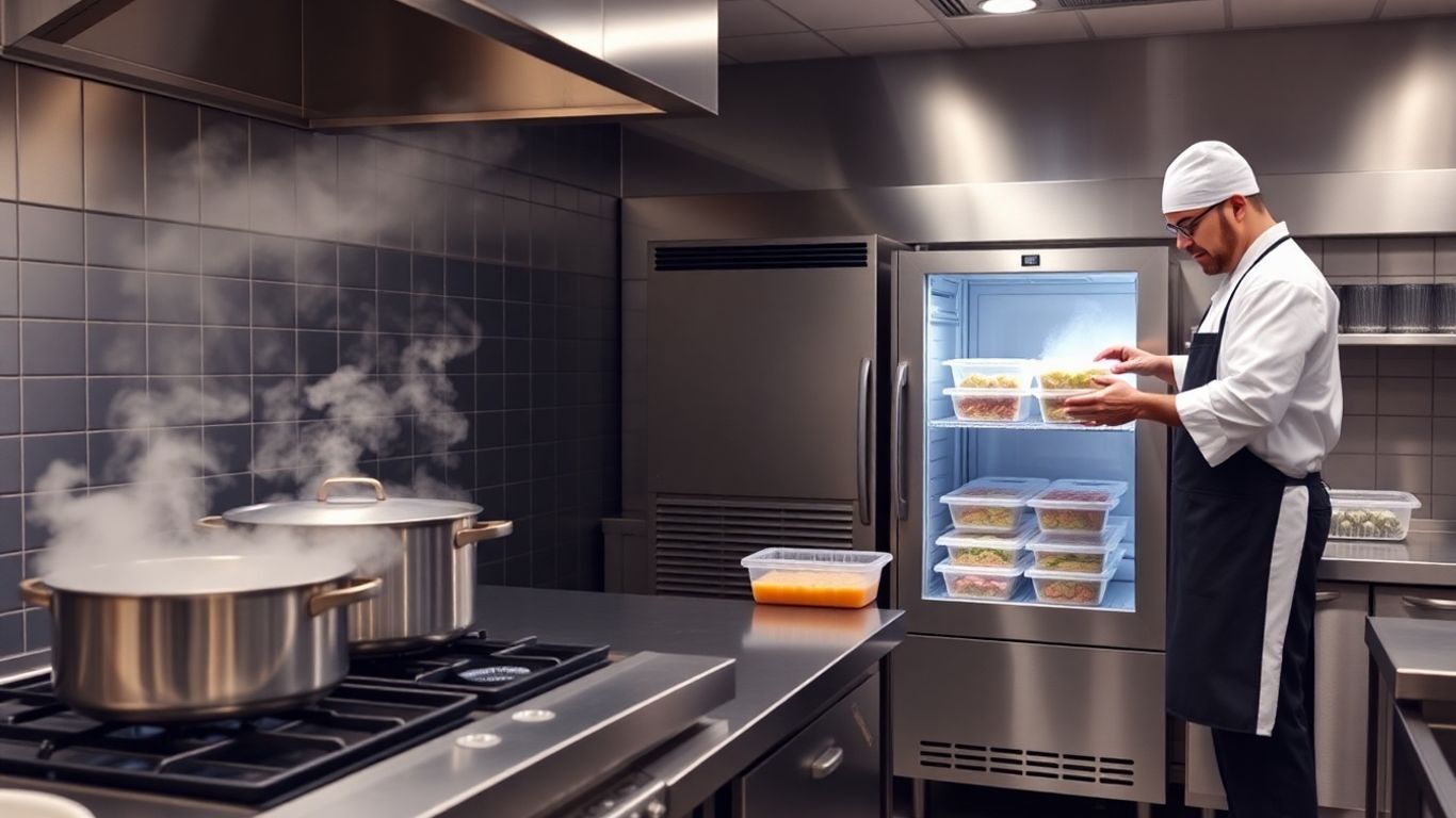 Moderne Küche mit Koch- und Kühlgeräten