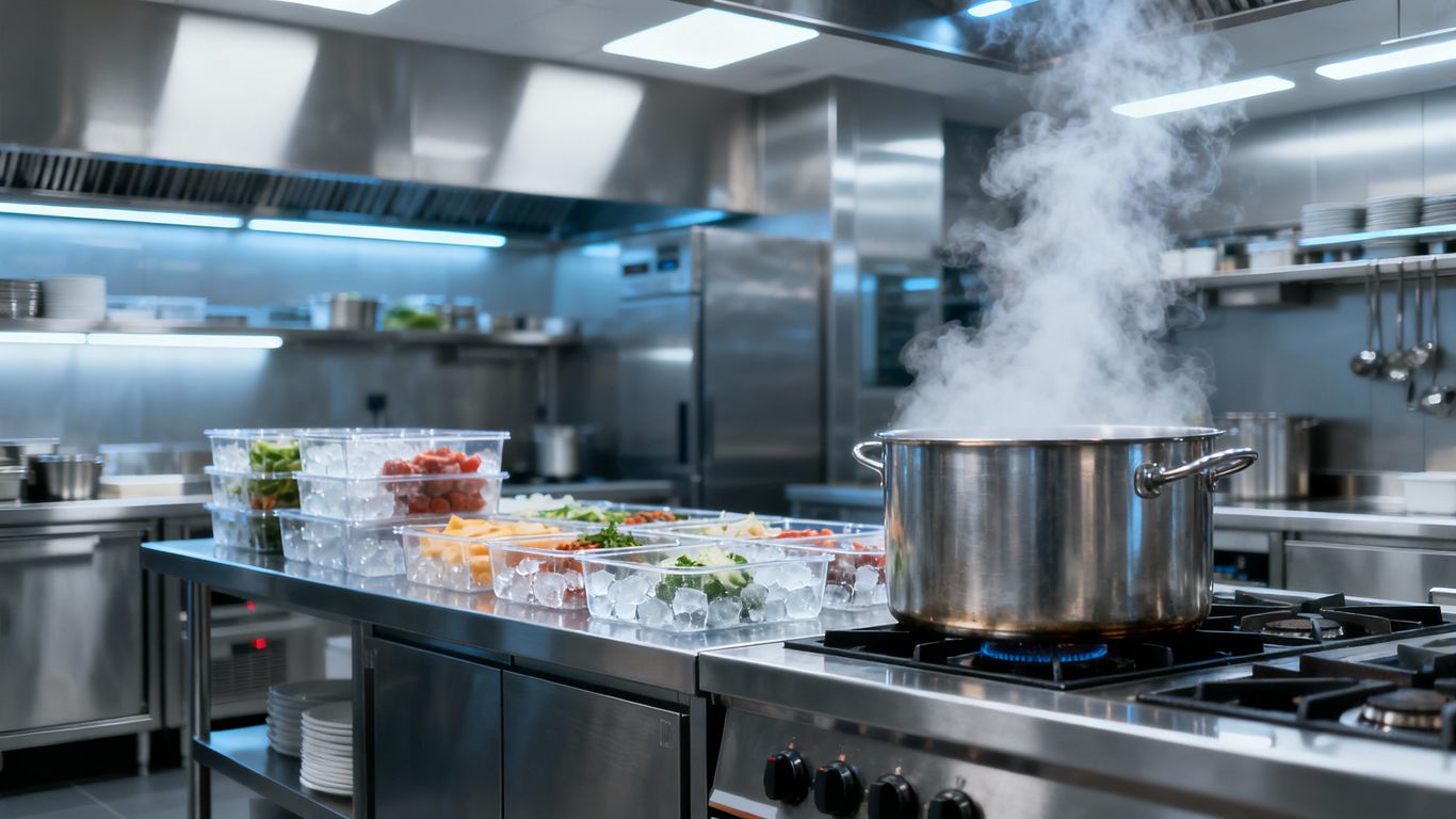 Moderne Küche mit Koch- und Kühlgeräten